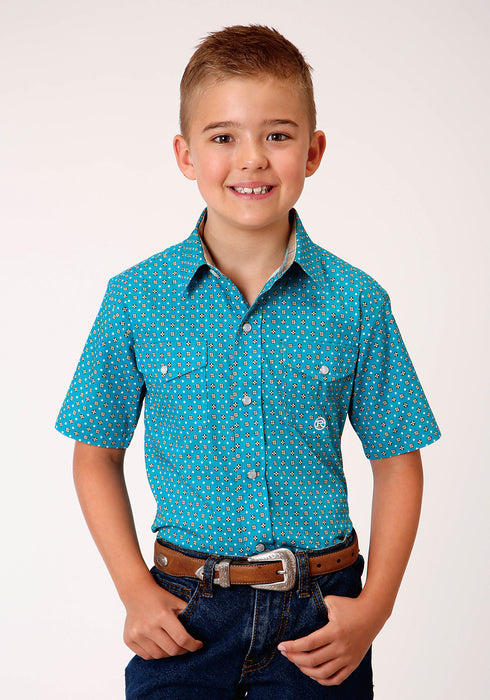 Roper Boys Kids Turquoise 100% Cotton Foulard S/S Shirt