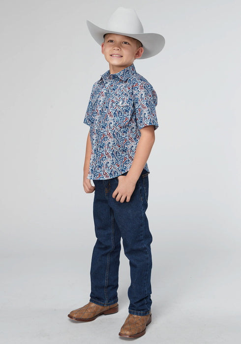 Roper Kids Boys 2024 River Paisley Blue 100% Cotton S/S Shirt