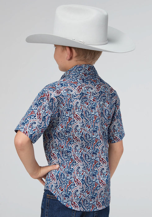 Roper Kids Boys 2024 River Paisley Blue 100% Cotton S/S Shirt