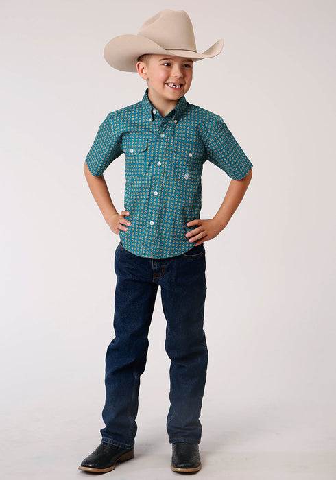 Roper Boys Teal 100% Cotton Foulard S/S Button Shirt