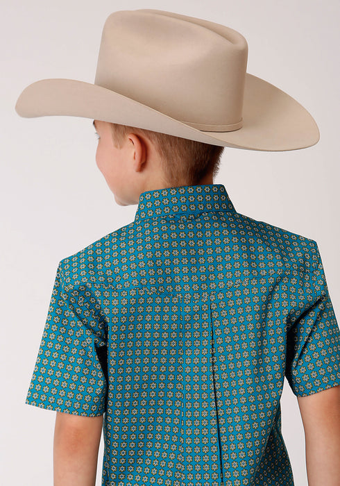 Roper Boys Teal 100% Cotton Foulard S/S Button Shirt