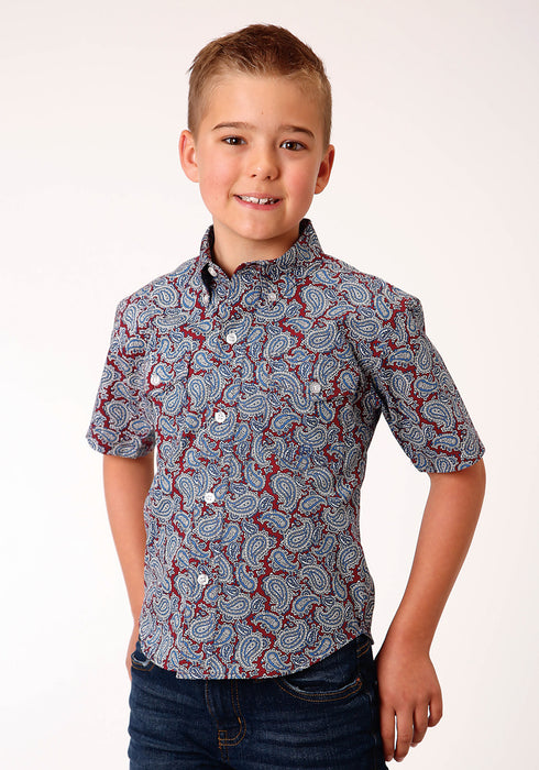 Roper Boys Kids Wine 100% Cotton Liberty Paisley BD S/S Btn Shirt