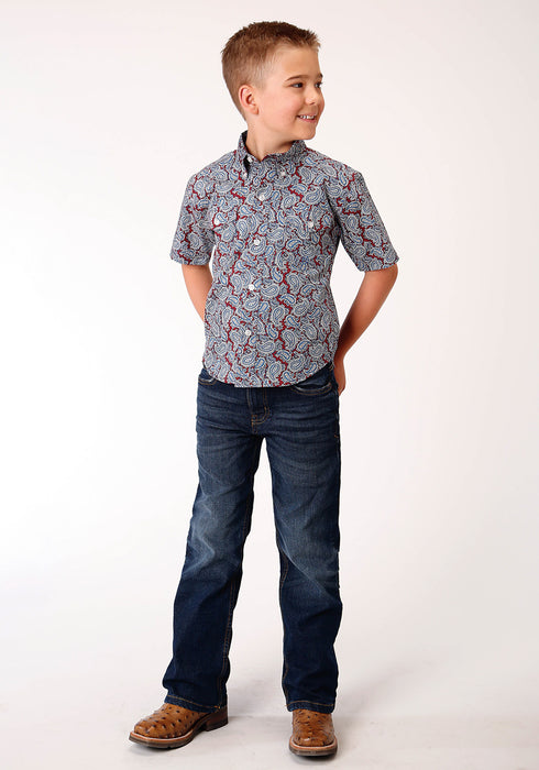 Roper Boys Kids Wine 100% Cotton Liberty Paisley BD S/S Btn Shirt