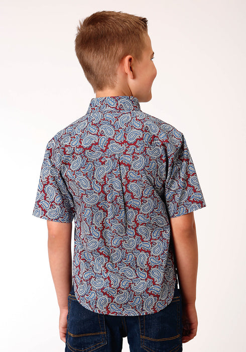 Roper Boys Kids Wine 100% Cotton Liberty Paisley BD S/S Btn Shirt