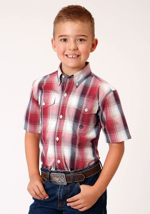 Roper Boys Kids Red 100% Cotton Apple Plaid BD S/S Shirt