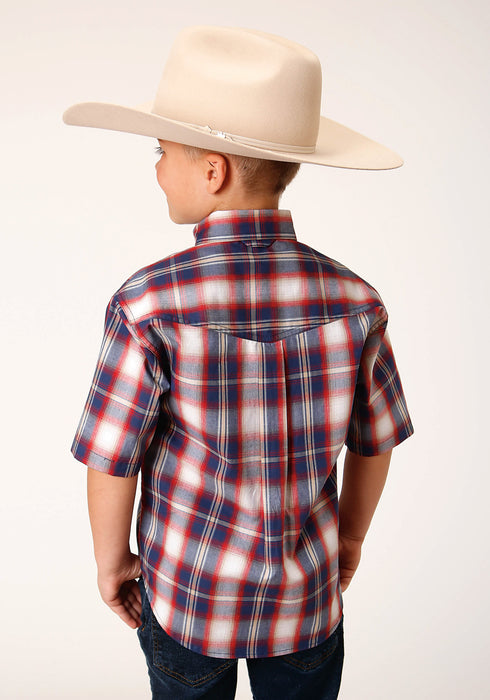 Roper Kids Boys Independence Plaid Blue 100% Cotton S/S Shirt