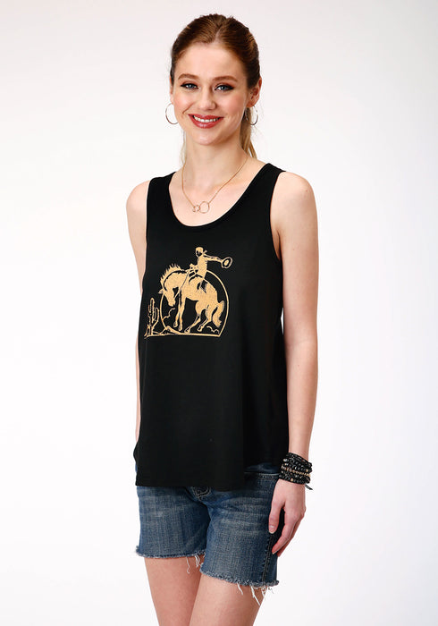 Roper Womens Black Poly/Rayon Golden Cowboy S/L Tank Top