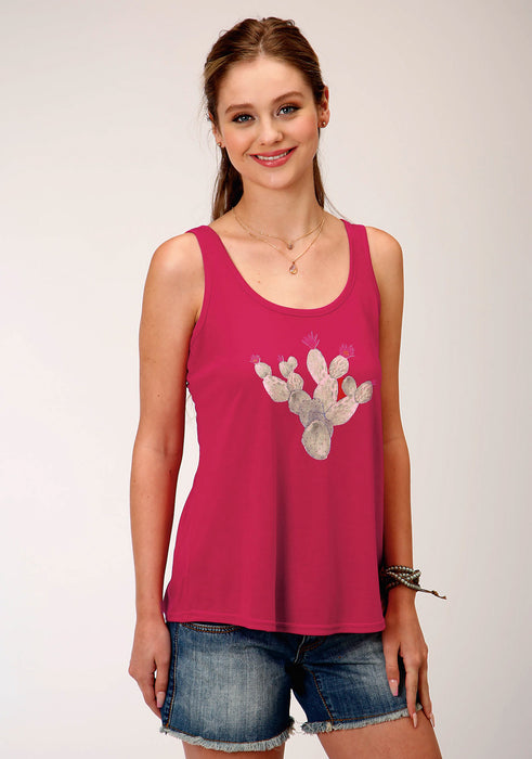 Roper Womens Pink Poly/Rayon Cactus Swing S/L Tank Top