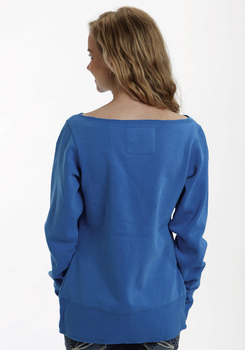 Ouray Womens Blue 100% Cotton USA L/S Raw Edge Sweatshirt