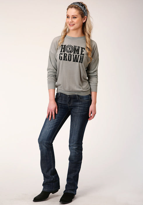 Roper Womens Grey Poly/Rayon Home Grown L/S T-Shirt