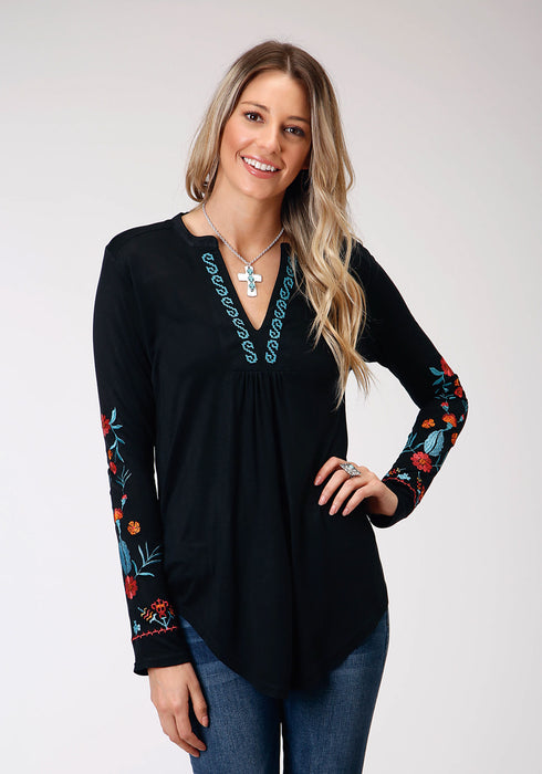 Roper Womens Black Polyester Gypsy Queen L/S V Tunic