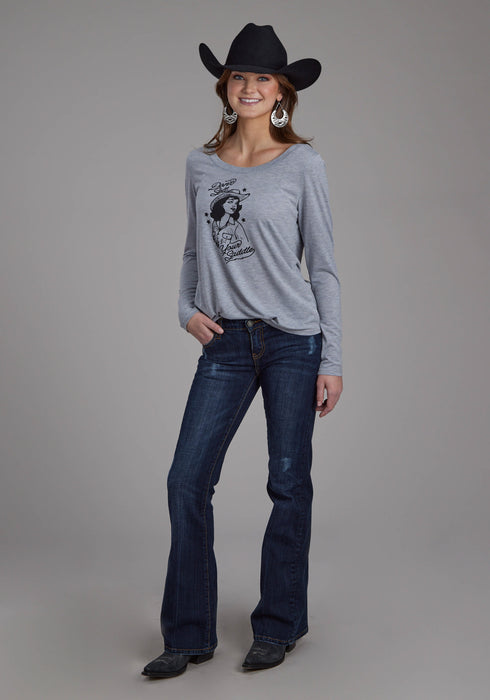 Roper Womens Cowgirl Saddle Grey Poly/Rayon L/S T-Shirt