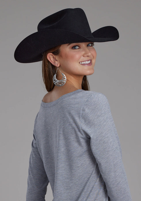 Roper Womens Cowgirl Saddle Grey Poly/Rayon L/S T-Shirt