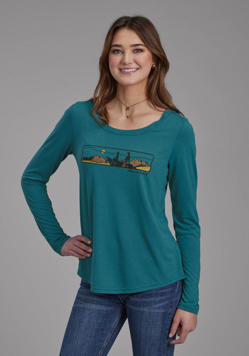 Roper Womens Sedona Sunset Teal Poly/Rayon L/S T-Shirt