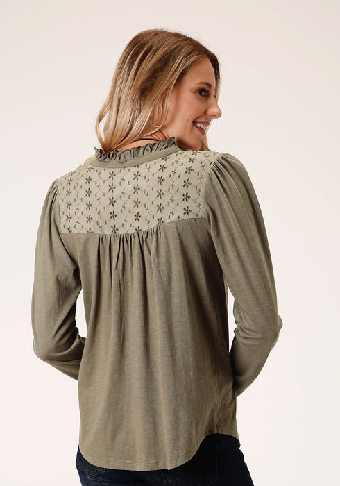 Roper Womens Green 100% Cotton Victorian Schiffly L/S Tunic