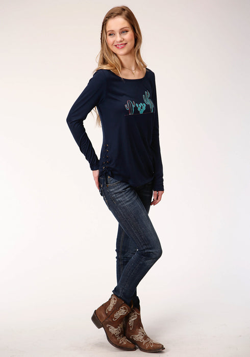 Roper Womens Navy Poly/Rayon Cactus L/S T-Shirt