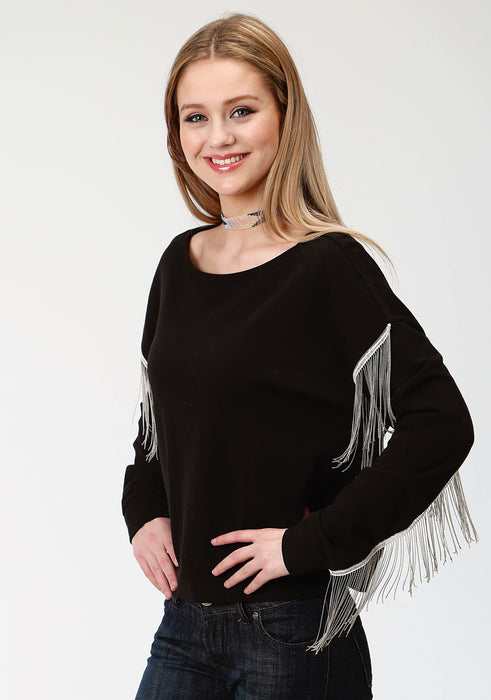 Roper Womens Black 100% Cotton Chain Fringe L/S T-Shirt