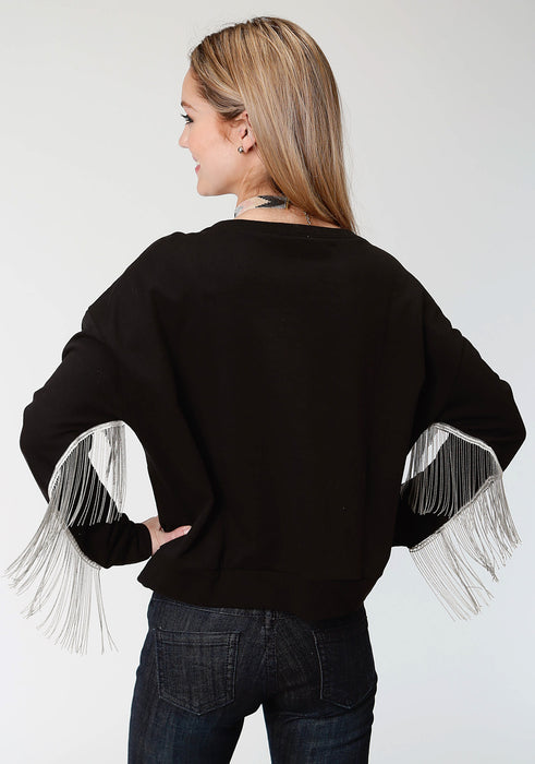 Roper Womens Black 100% Cotton Chain Fringe L/S T-Shirt