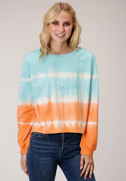 Roper Womens Orange/Blue 100% Cotton Tie-Die L/S T-Shirt