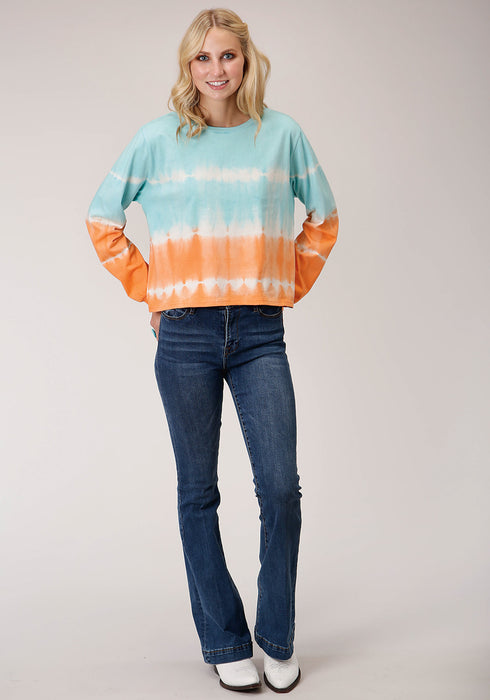 Roper Womens Orange/Blue 100% Cotton Tie-Die L/S T-Shirt