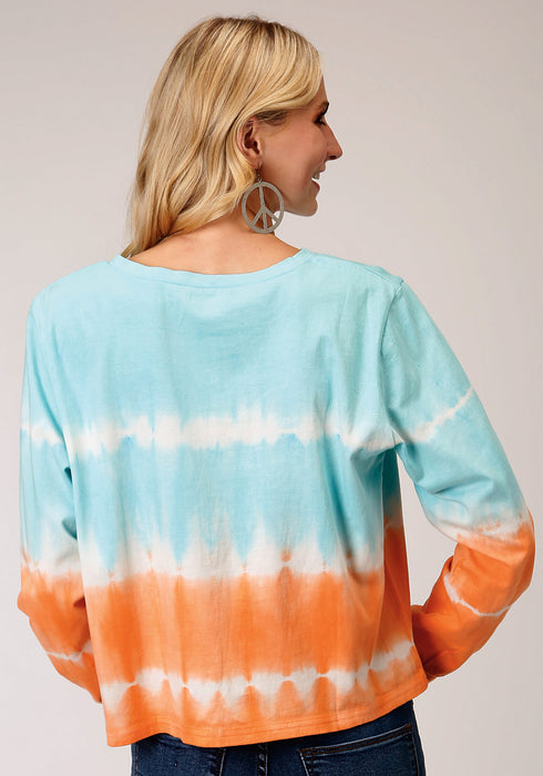 Roper Womens Orange/Blue 100% Cotton Tie-Die L/S T-Shirt