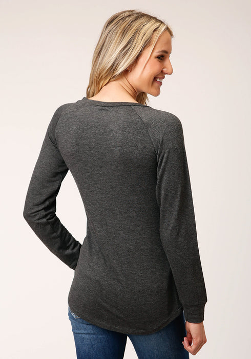 Roper Womens Charcoal Grey Poly/Rayon Horseshoe L/S T-Shirt