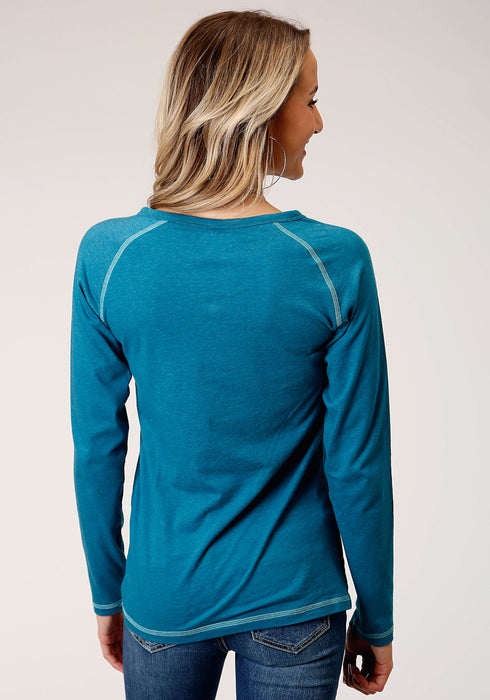 Roper Womens Teal Cotton Blend Heathered Cowboy L/S T-Shirt