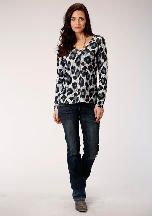 Roper Womens Black/Grey Polyester Leopard Print L/S Tunic