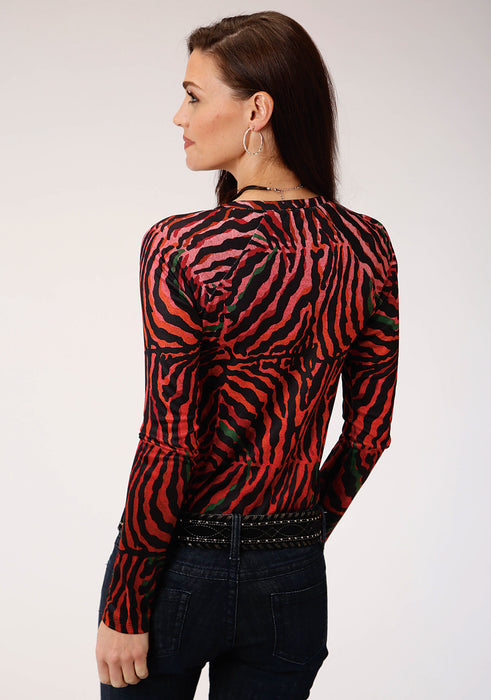 Roper Womens Red/Black Polyester Abstract Animal L/S Tunic