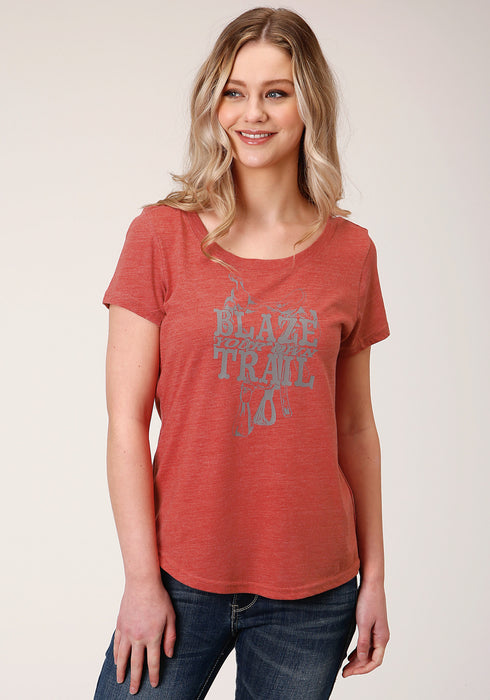 Roper Womens Red Poly/Rayon Blaze Your Own Trail S/S T-Shirt