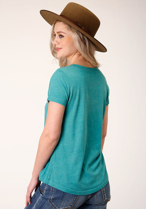 Roper Womens Turquoise Poly/Rayon Small Town Proud S/S T-Shirt