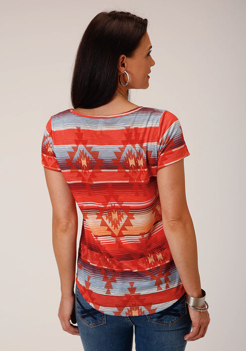 Roper Womens Red Sublimation Multi-Color 100% Polyester S/S Blouse