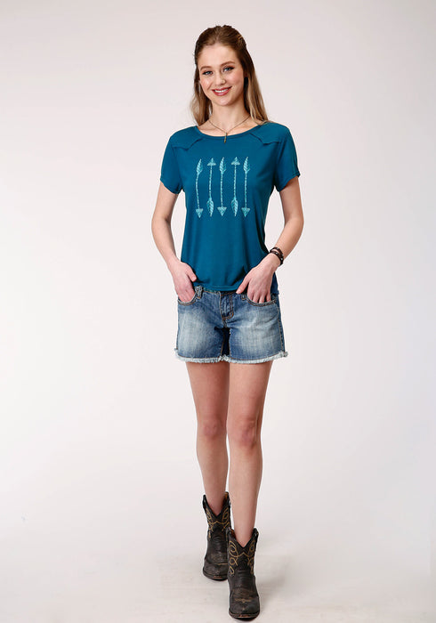 Roper Womens Navy Poly/Rayon Arrows Swing S/S T-Shirt