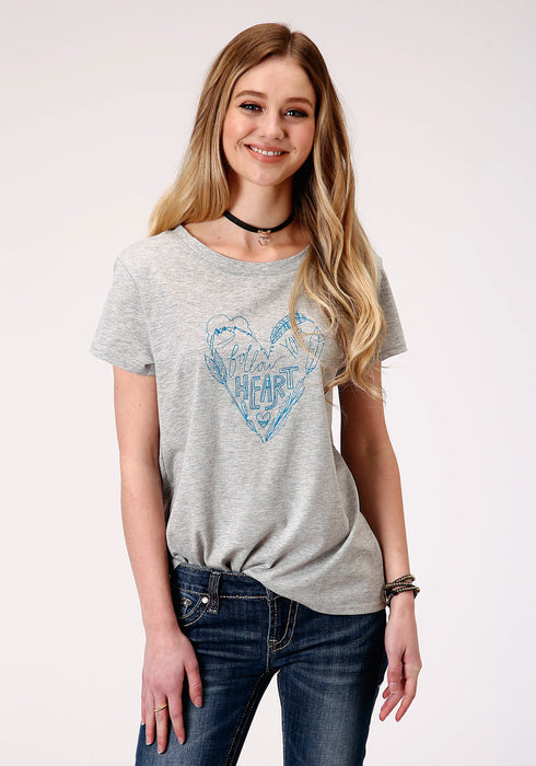 Roper Womens Gray Poly/Rayon Blue Heart S/S T-Shirt