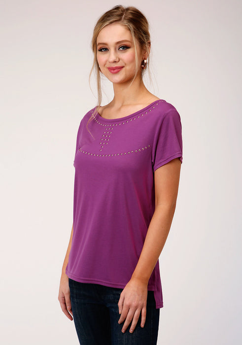 Roper Womens Plum Poly/Rayon Copper Studs S/S T-Shirt