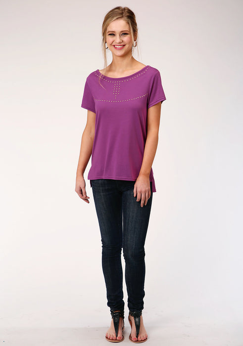 Roper Womens Plum Poly/Rayon Copper Studs S/S T-Shirt