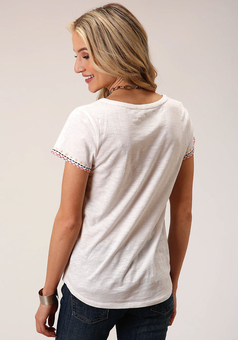 Roper Womens Banded Collar White 100% Cotton S/S T-Shirt