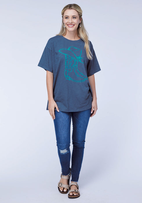 Roper Womens Boots and Hat Blue 100% Cotton S/S T-Shirt