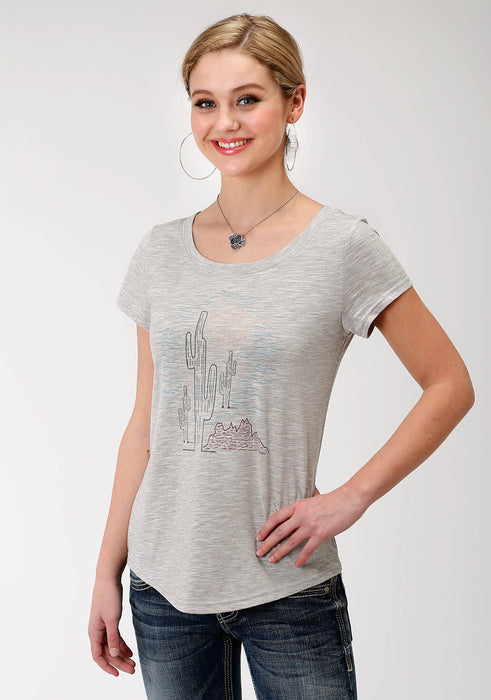 Roper Womens Charcoal Grey Poly/Rayon Cacti S/S T-Shirt