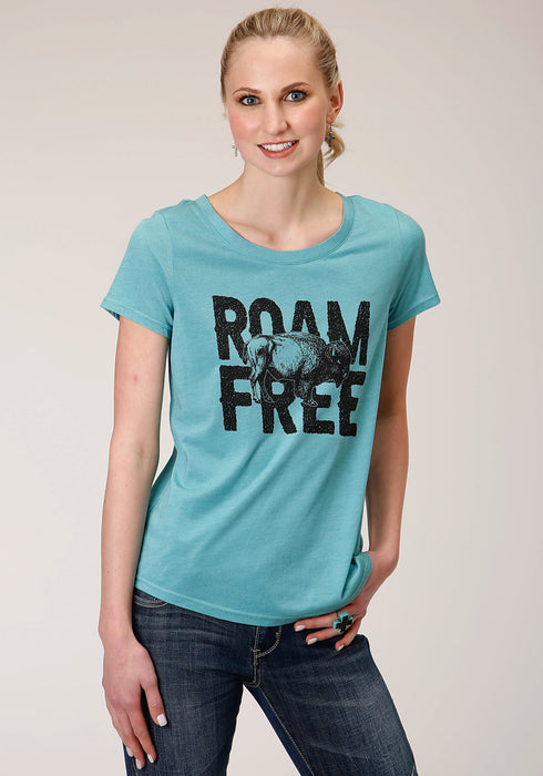 Roper Womens Teal Poly/Rayon Roam Free S/S Buffalo T-Shirt