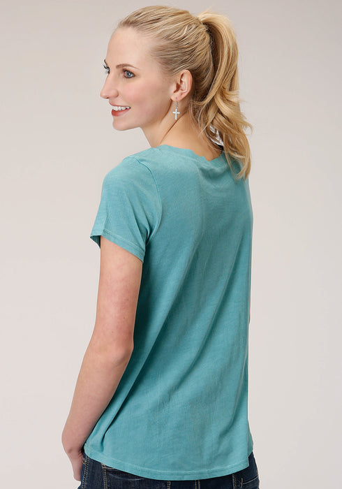 Roper Womens Teal Poly/Rayon Roam Free S/S Buffalo T-Shirt