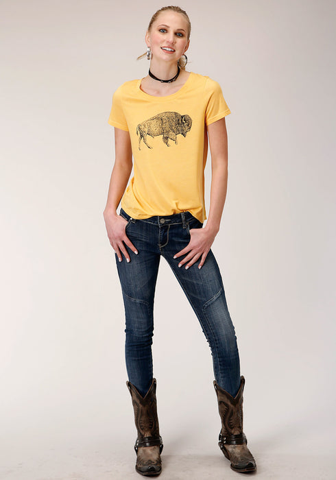 Roper Womens Yellow Poly/Rayon Buffalo S/S T-Shirt