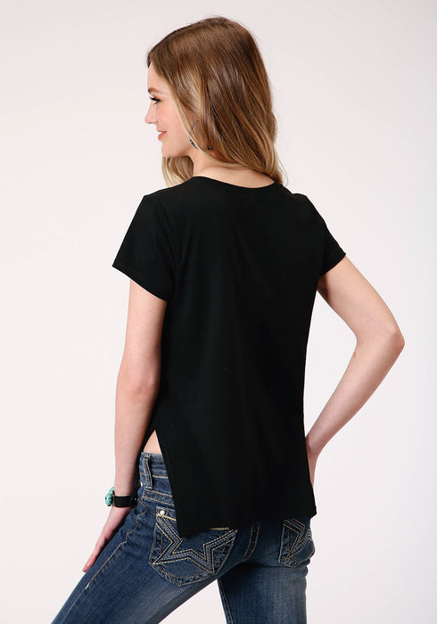 Roper Womens Black Poly/Rayon Self Cross Straps S/S T-Shirt