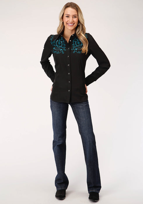 Roper Womens Black Polyester Retro Horseshoes L/S Shirt