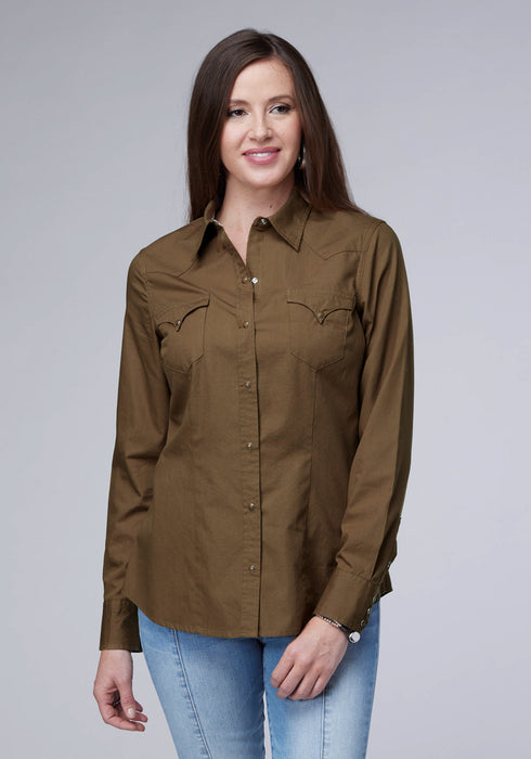 Roper Womens 2044 Solid Poplin Cocoa 100% Cotton L/S Shirt