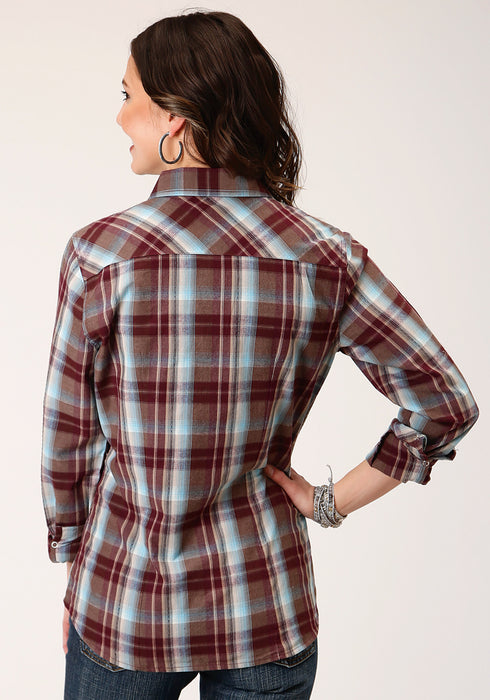 Roper Womens Wine 100% Cotton Southwest Plaid L/S Snap Shirt