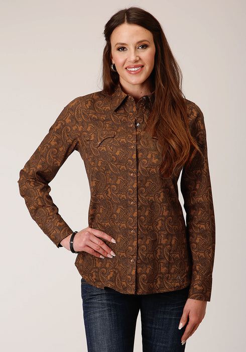 Roper Womens Vintage Paisley Brown 100% Cotton L/S Shirt