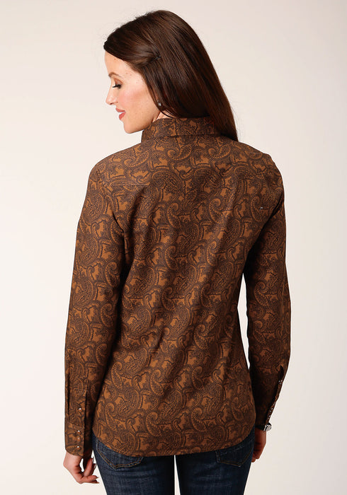 Roper Womens Vintage Paisley Brown 100% Cotton L/S Shirt