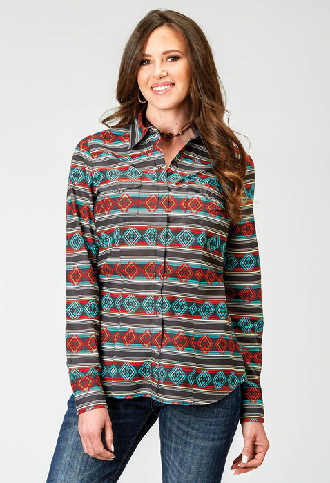 Roper Womens 1898 Aztec Stripe Red Multi 100% Cotton L/S Shirt