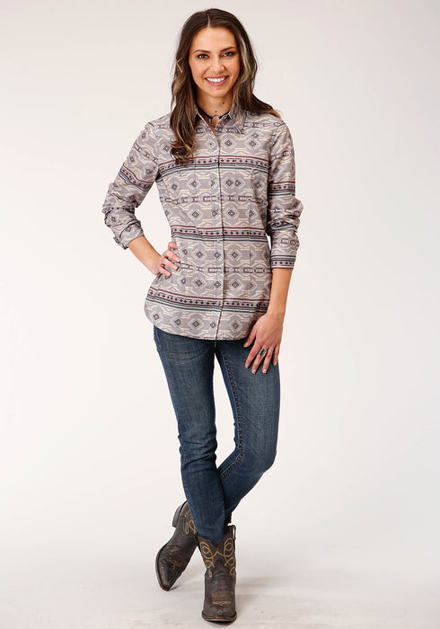 Roper Womens Grey 100% Cotton Blanket Aztec L/S Shirt